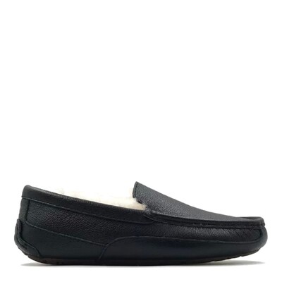 Mens Ascot Slipper Leather Black
