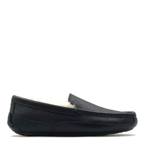 Mens Ascot Slipper Leather Black