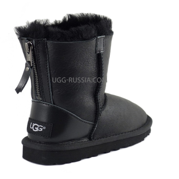 UGG KIDS Classic ZIP Leather Black