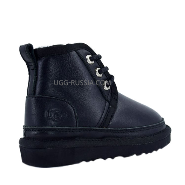 UGG Kids Classic Neumel II Zip Leather Black